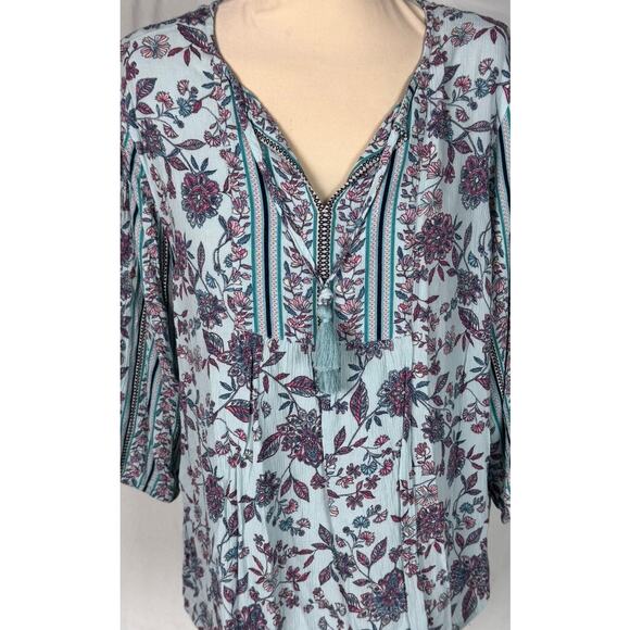J. Jill Large Petite Made in India 3/4 Sleeve Blue Boho Top - Picture 3 of 9